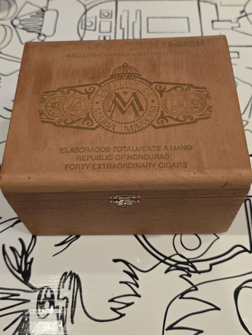 Vintage Maria Mancini Wooden Cigar Box Empty Cedar Storage Display Humidor Box